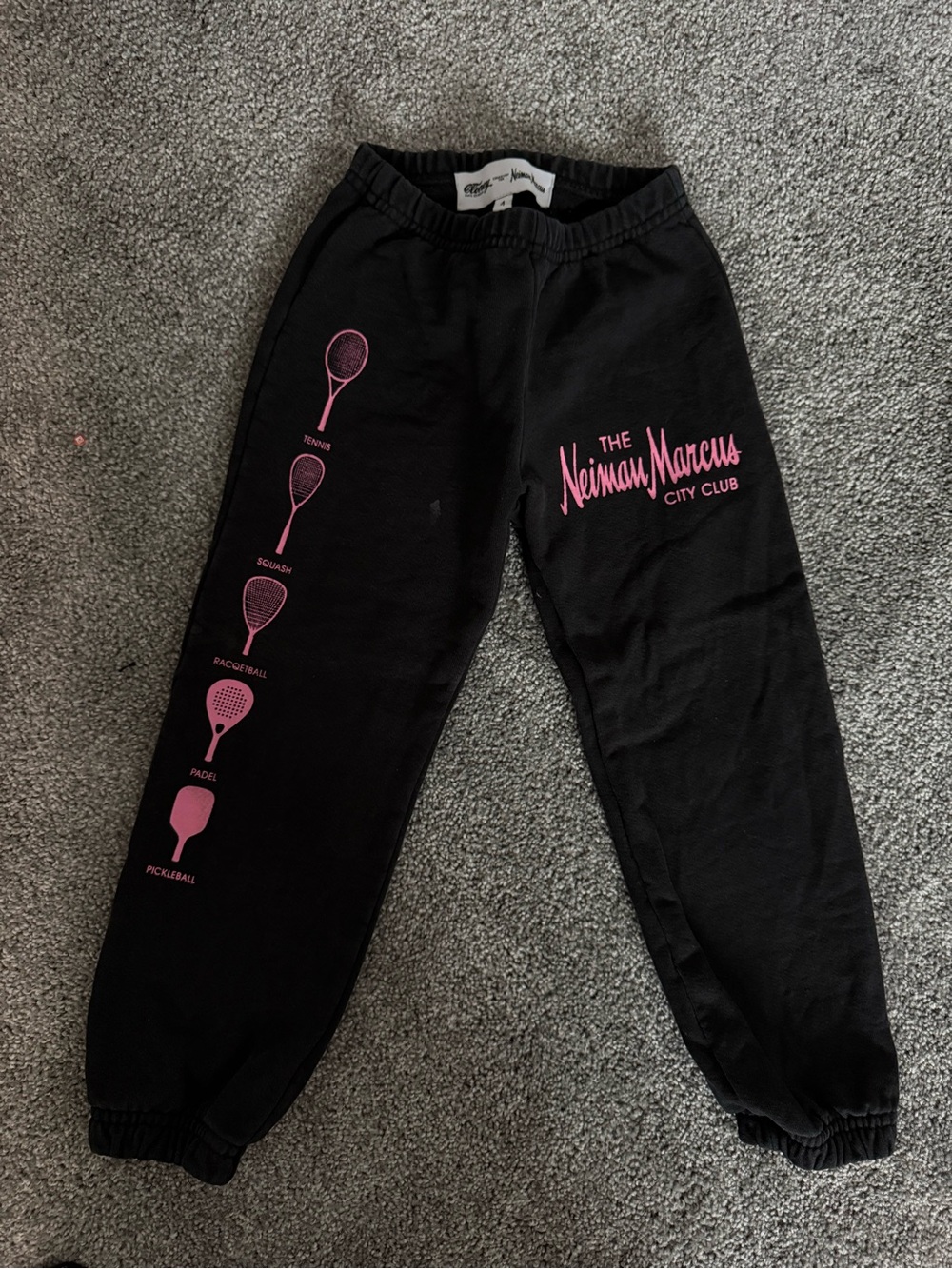 Neiman Marcus Black Sweatpants with Pink Racket Graphics Kids Sz 4
